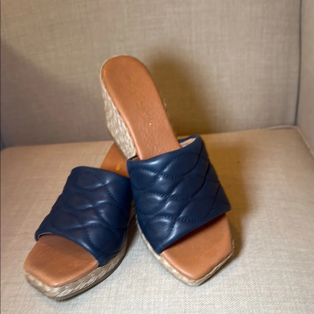 Quilted Navy Slide Wedge Sandals